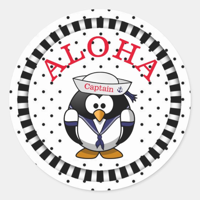 Pegatina Redonda Aloha Penguin (Anverso)