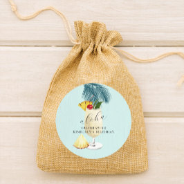 Pegatina Redonda Aloha Pina Colada Green Cocktail Party Birday Part