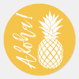 Pegatina Redonda Aloha Pineapple Beach Wedding Luau | blanco amaril