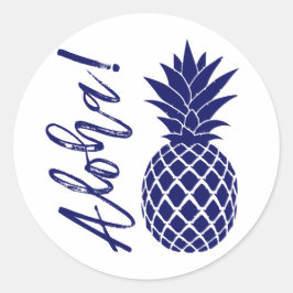 Pegatina Redonda Aloha Pineapple Beach Wedding Luau | blanco marino