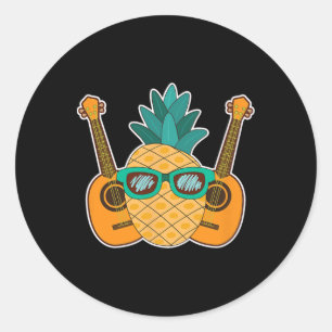 Pegatina Redonda Aloha Pineapple Bebe Hawaii Ukulele Gift - Guit