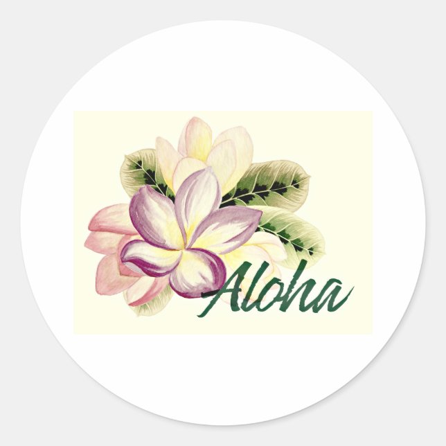 Pegatina Redonda Aloha Plumeria (Anverso)