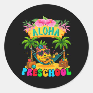 Pegatina Redonda Aloha Preescolar Piña Hawaii De Vuelta Al Colegio