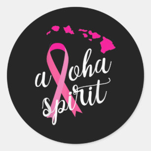 Pegatina Redonda Aloha Spirit Cáncer de Mama Sensibilización Isla H