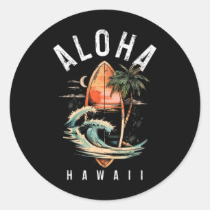 Pegatina Redonda Aloha Surf Hawaiano Surfing Vintage Surfista Hawái