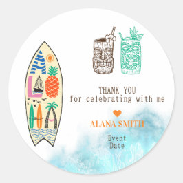 Pegatina Redonda Aloha TIKI Surfboard Fiesta Tropical Luau Hawaii
