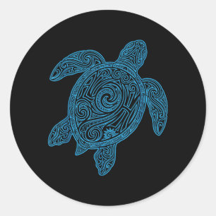 Pegatina Redonda Aloha Turtle Hawái Tribal Hawaiano Maorí Sol Mar