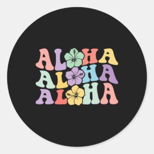 Pegatina Redonda Aloha Vacaciones para mujeres hawaianas Hibiscus F