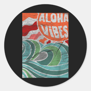 Pegatina Redonda Aloha Vibes Hawaii Sunset Waves