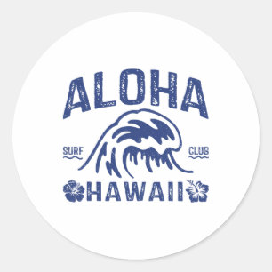 Pegatina Redonda Aloha Vintage Hawaii Ola Surf Playa Hawaiana Surf