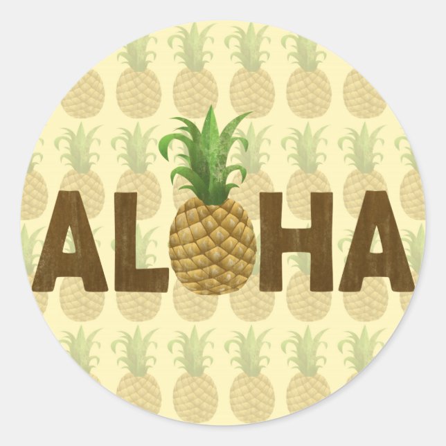 Pegatina Redonda Aloha Vintage Pineapple Hawaii (Anverso)