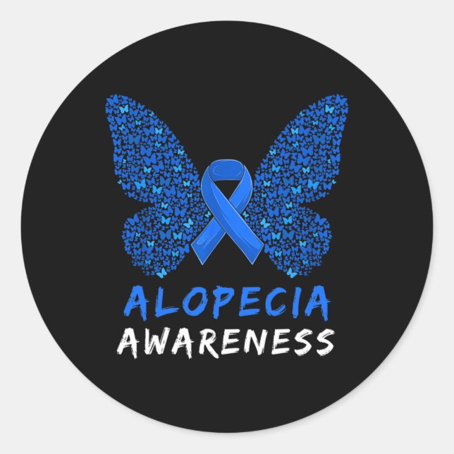 Pegatina Redonda Alopecia Areata Awareness Mes Cinta Azul (Anverso)