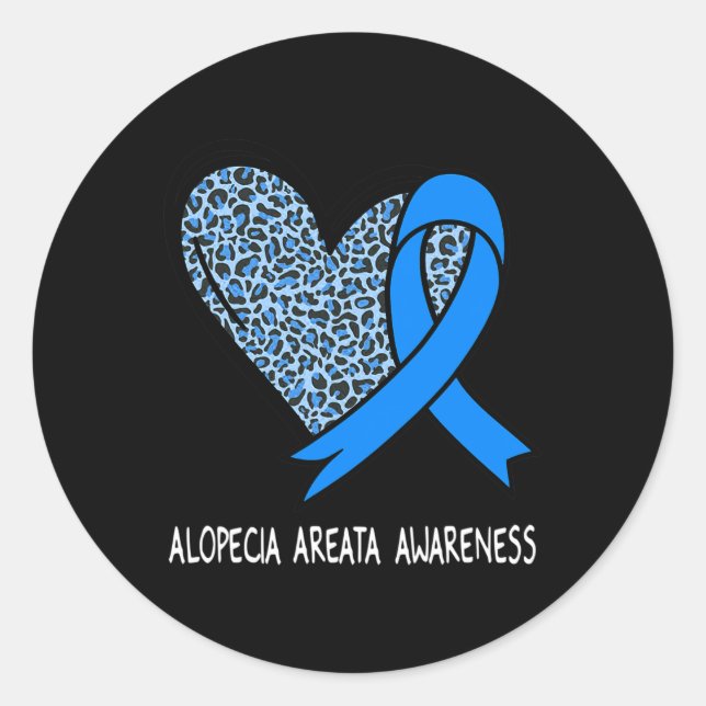 Pegatina Redonda Alopecia Areata Conciencia Cinta Azul (Anverso)
