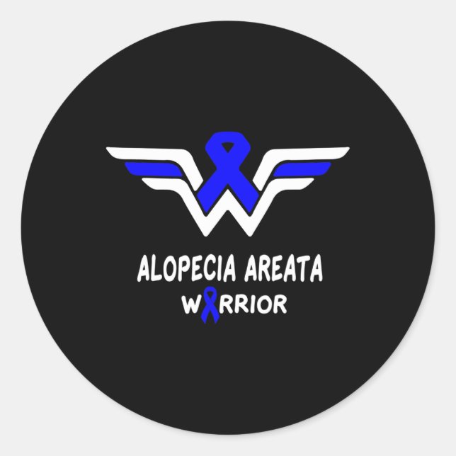 Pegatina Redonda Alopecia Areata Conciencia Guerrero Apoyar Rib Azu (Anverso)