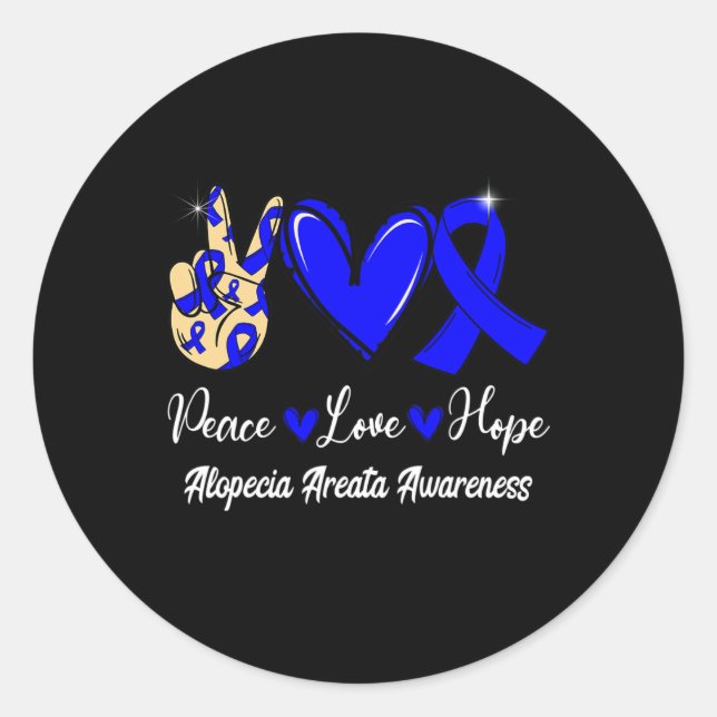 Pegatina Redonda Alopecia Areata Conciencia Paz Amor Esperanza Rib  (Anverso)