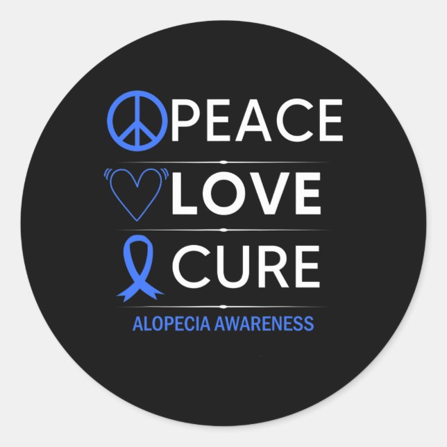 Pegatina Redonda Alopecia Areata Conciencia Paz Cure Hair Los (Anverso)