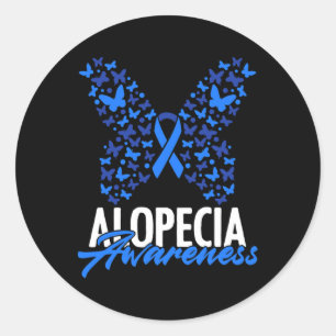 Pegatina Redonda Alopecia Conciencia Cinta azul Mariposa Alopecia