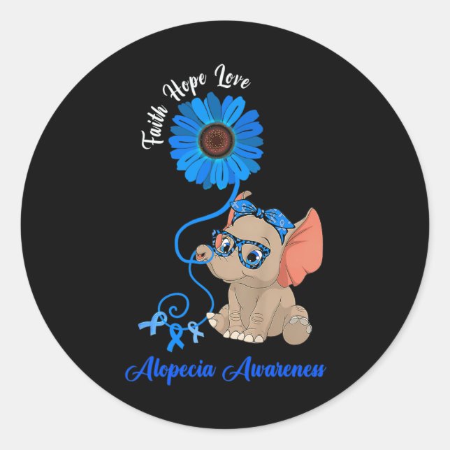 Pegatina Redonda Alopecia Conciencia Elephant Faith Hope Love Sunfl (Anverso)
