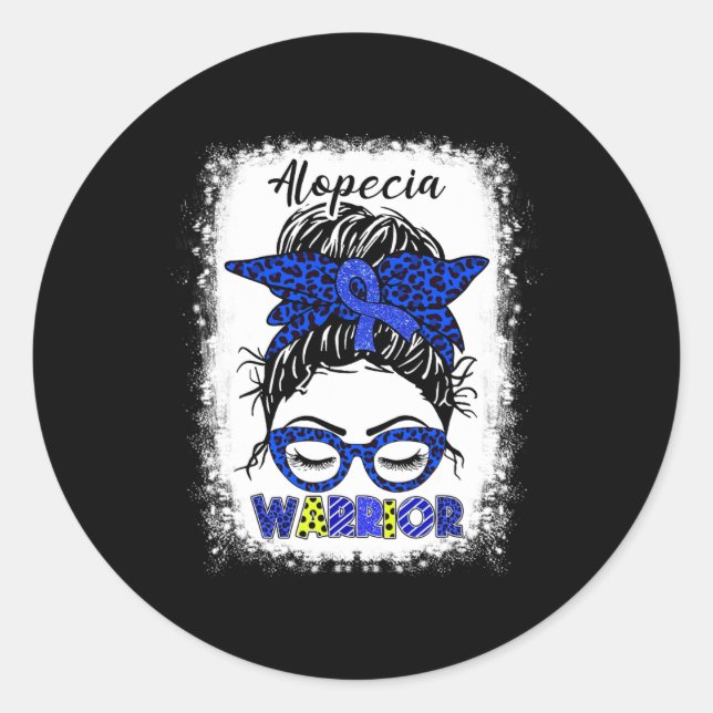 Pegatina Redonda Alopecia Guerrera Messy Bun Cinta Azul Alopecia Aw (Anverso)