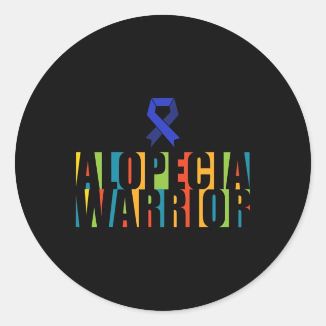 Pegatina Redonda Alopecia Sensibilización Pérdida de pelo Guerrero  (Anverso)