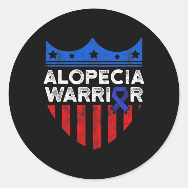 Pegatina Redonda Alopecia Sensibilización Pérdida de pelo Guerrero  (Anverso)