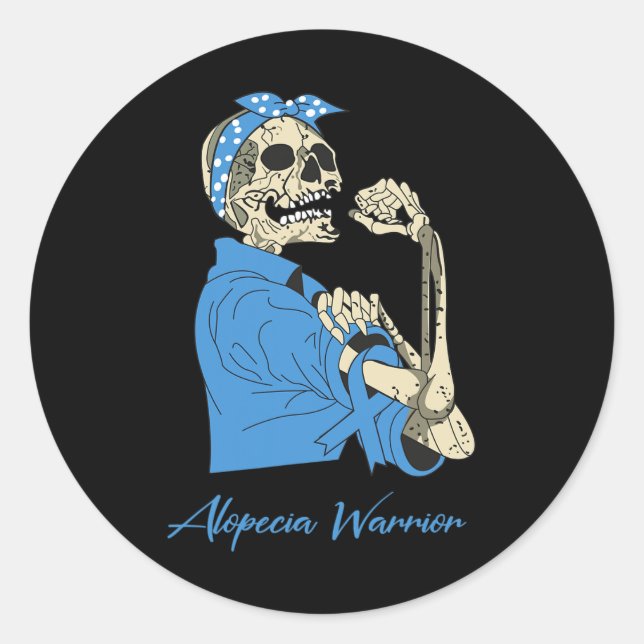 Pegatina Redonda Alopecia Warrior Awareness Support Strong Skeleton (Anverso)
