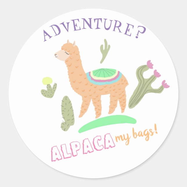 Pegatina Redonda Alpaca Adventure My Bags (Anverso)