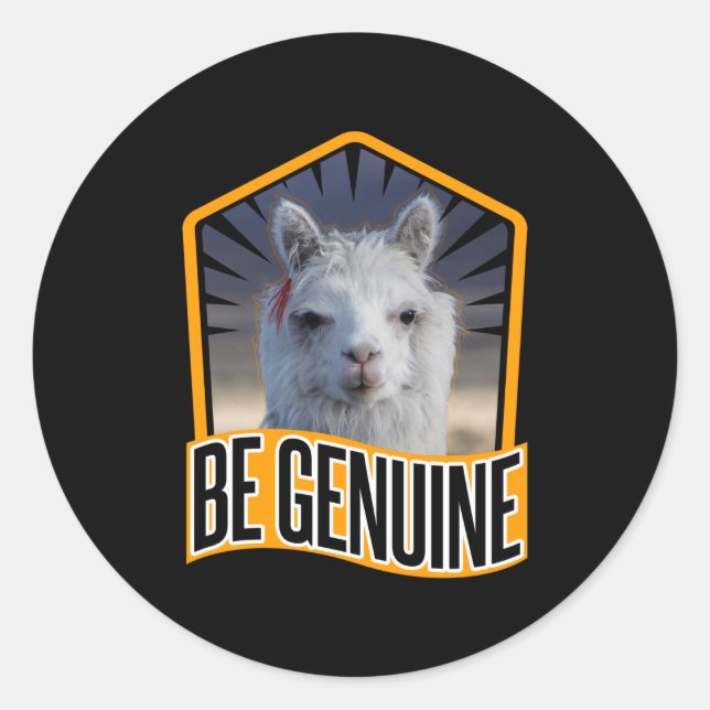 Pegatina Redonda Alpaca Be Genuine Quote - Llama Lover (Anverso)