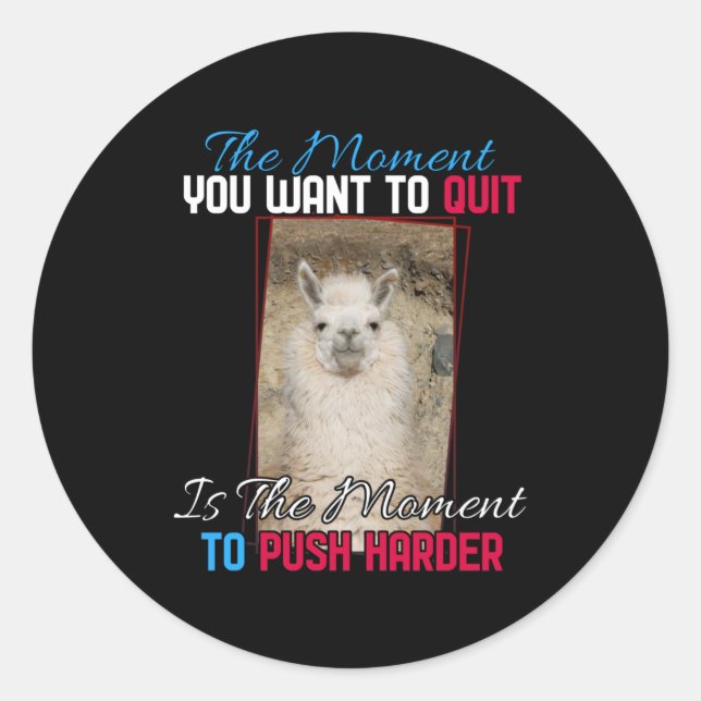 Pegatina Redonda Alpaca Llama - Empuje más fuerte (Anverso)