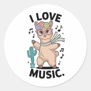 Pegatina Redonda Alpaca love music