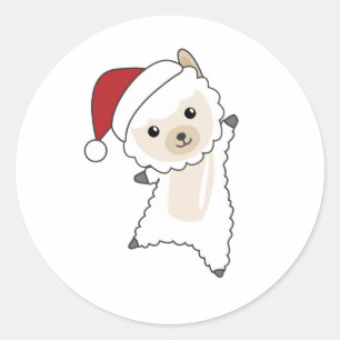 Pegatina Redonda Alpaca Merry Christmas Winter Animals Alpacas