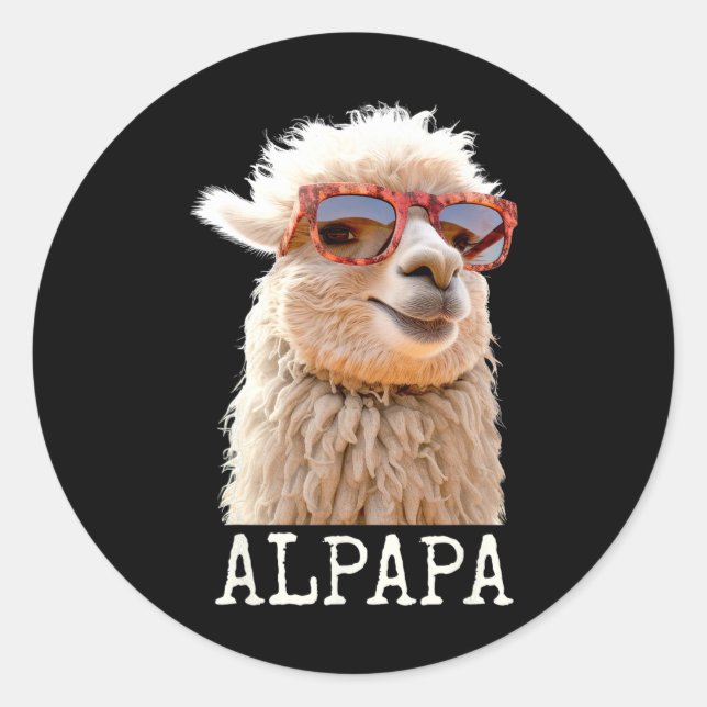 Pegatina Redonda Alpaca Papa Alpapa Lama Daddy Cute Alpaca Dad Fath (Anverso)