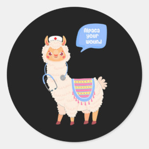 Pegatina Redonda Alpaca tu herida cura llamada enfermera