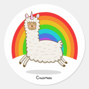 Pegatina Redonda Alpacorn Rainbow