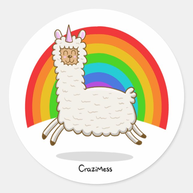 Pegatina Redonda Alpacorn Rainbow (Anverso)