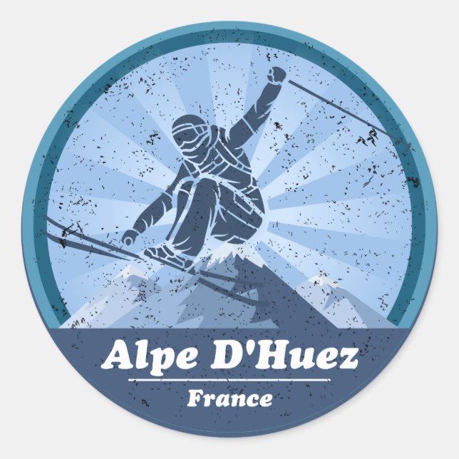 Pegatina Redonda Alpe d'Huez Station de ski - Skieur Sticker (Anverso)