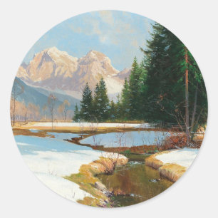 Pegatina Redonda Alpes de Salzburger, invierno