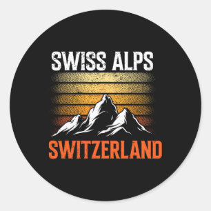 Pegatina Redonda Alpes de Suiza Esquí Vintage Montañas Suizo Así