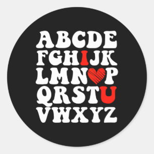 Pegatina Redonda Alphabet Abc I Love You Día de San Valentín Heart 