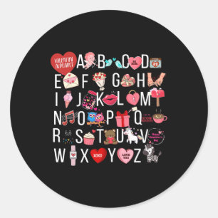 Pegatina Redonda Alphabet Abc I Love You T Shirt Día de San Valentí
