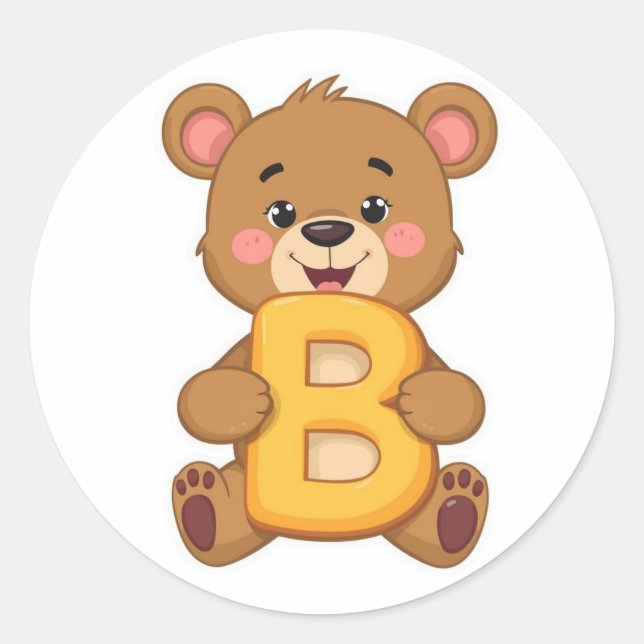 Pegatina Redonda Alphabet Sticker – B with Bear (Anverso)