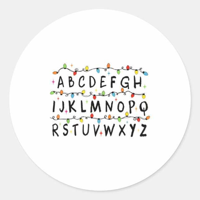 Pegatina Redonda Alphabet Stranger Christmas 2025 Lights Boys Girls (Anverso)