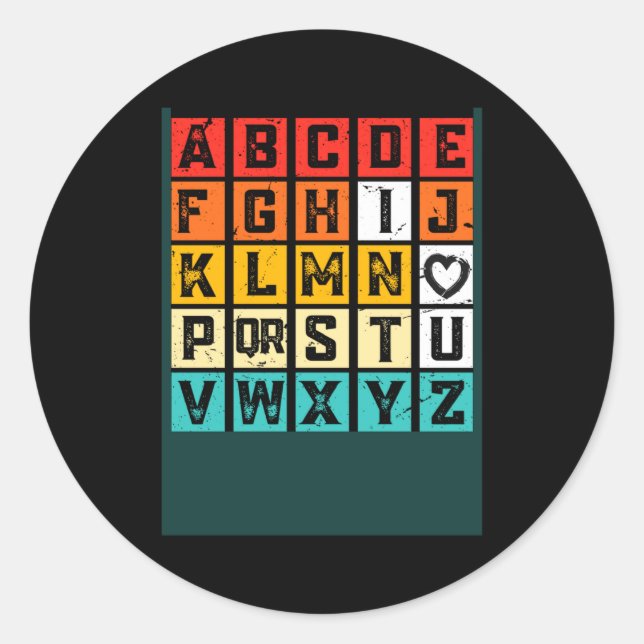 Pegatina Redonda Alphabetic Abcd Love You Valentines Day Red Heart  (Anverso)