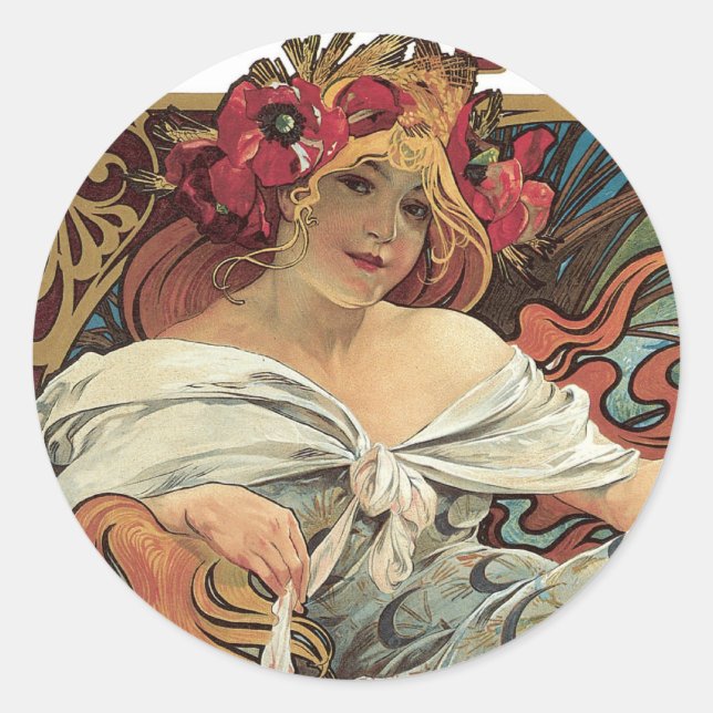 Pegatina Redonda Alphonse Mucha "Biscuits" Pegatinas (Anverso)
