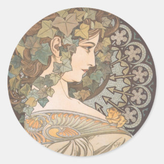 Pegatina Redonda Alphonse Mucha - Erin