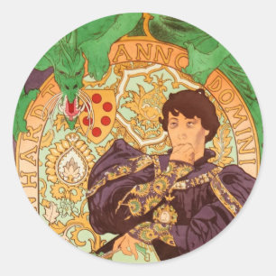 Pegatina Redonda Alphonse Mucha Prince y Dragon