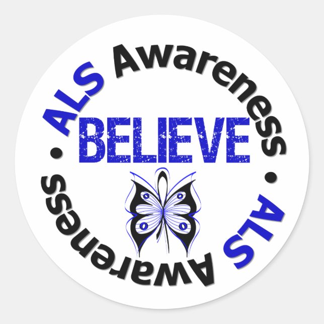 Pegatina Redonda ALS Awareness Belige Butterfly Ribbon (Anverso)