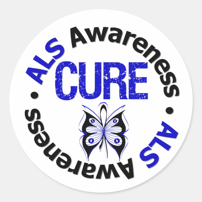 Pegatina Redonda ALS Awareness CURE Butfly Ribbon (Anverso)