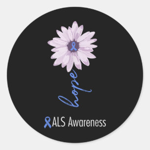 Pegatina Redonda Als Awareness Month Cinta de Girasol Azul Als Warr