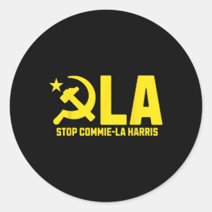 Pegatina Redonda Alto al comunismo de la commie-la Harris de Kamala